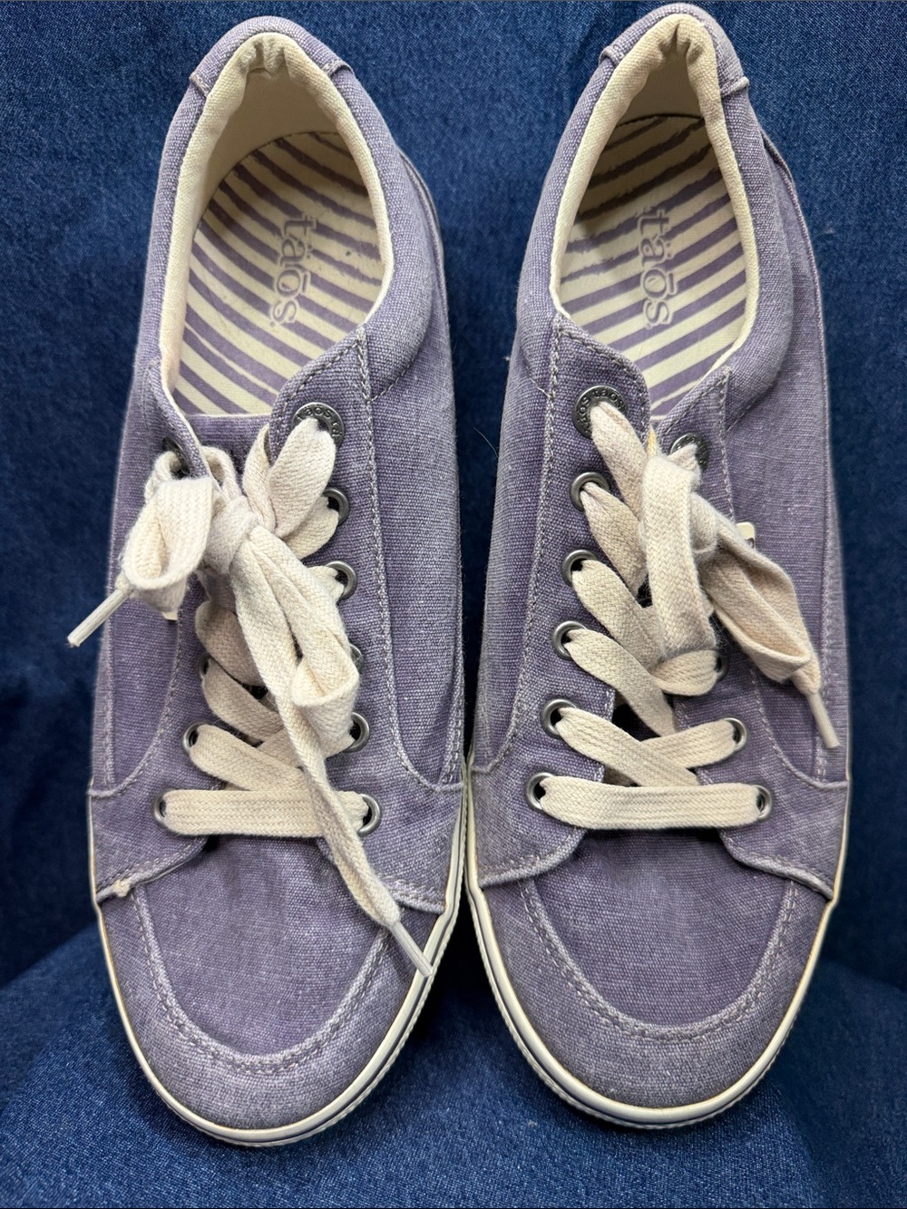 Taos Footwear Lavender Canvas Lace-Up Sneakers with Cream Laces
